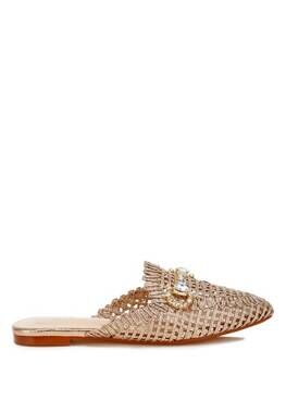 NEW EXE women's bedazzled woven mule slides shoe in gold